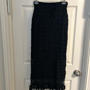 Moda‎ International Women's XS Black Crochet Lined Long Skirt